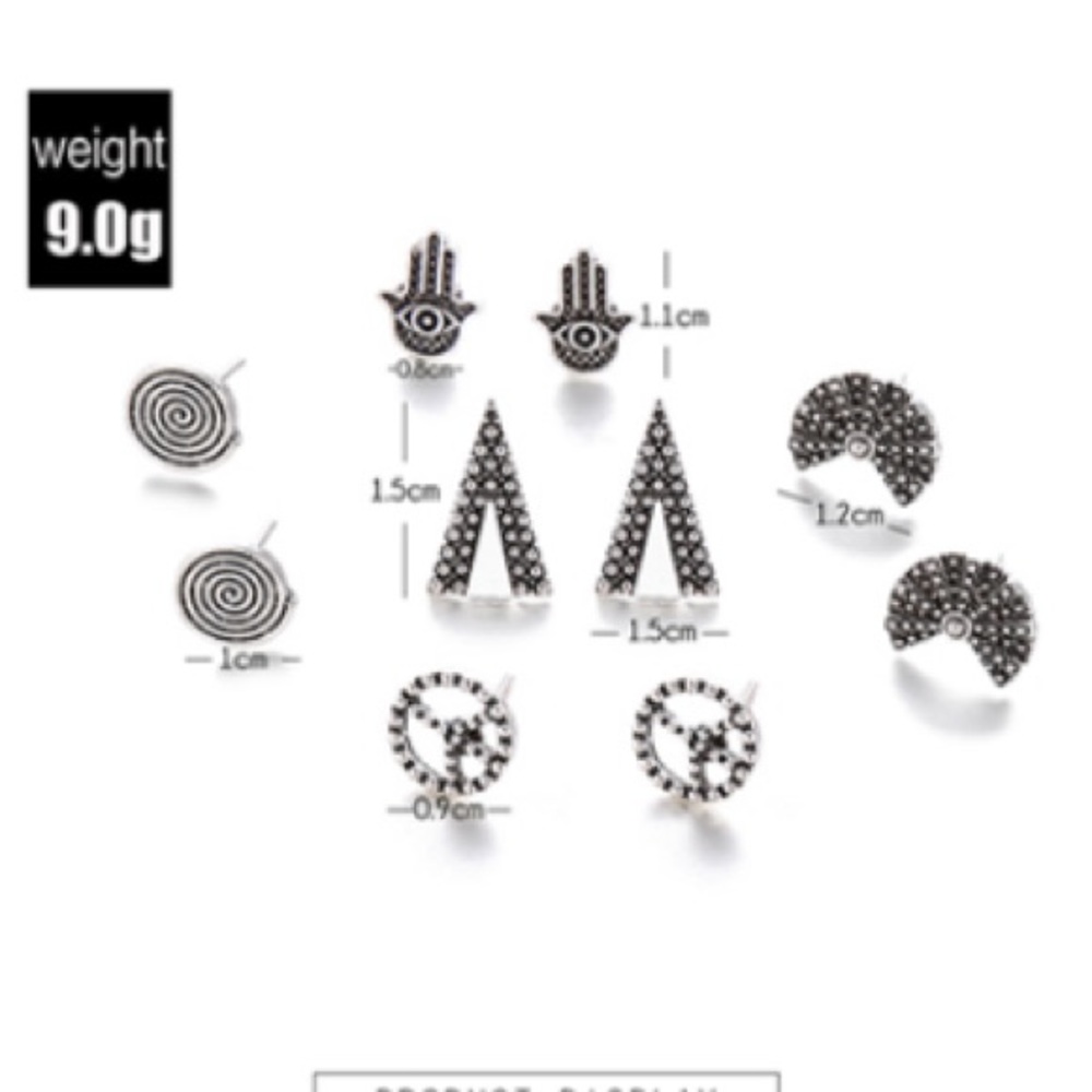 BOGO! Hamasa Stud Earring Set 5 Pairs Peace Boho - Picture 3 of 4